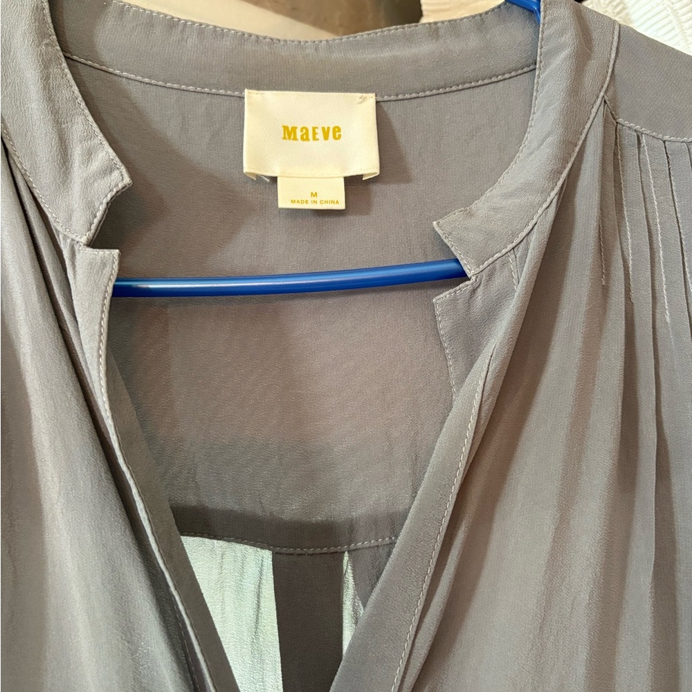 Maeve Light Gray Button Down Shirt 100% silk - Picture 3 of 7